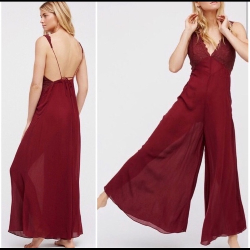 Free people maroon sheer jumpsuit.